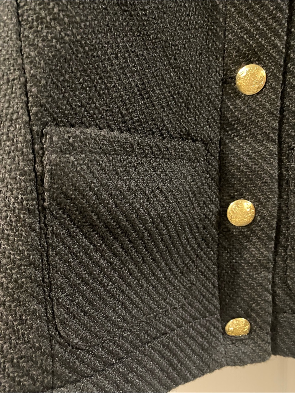 J. Crew Black Tweed Cropped Jacket with Gold Buttons - Size 2 - Picture 6 of 13